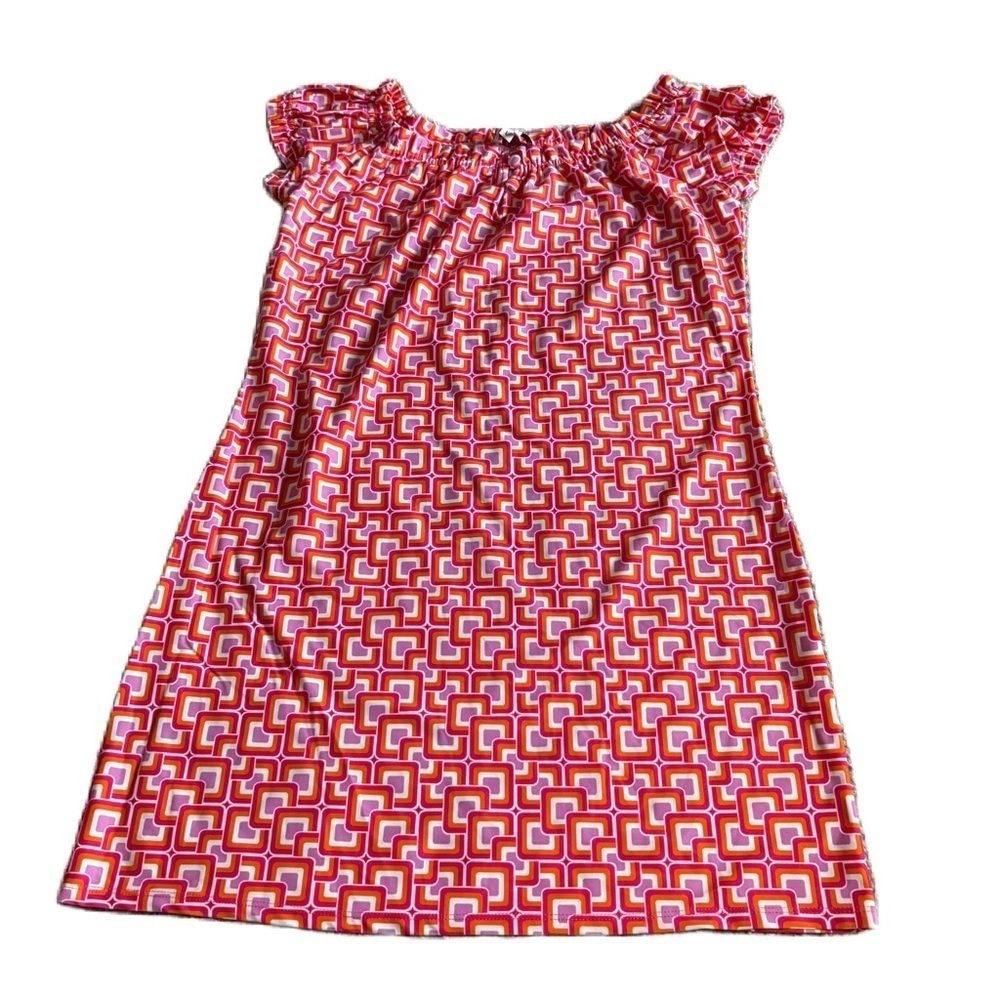 Jude Connolly Geometric Pink and Orange Dress Large Bright 70s Vintage Vibe